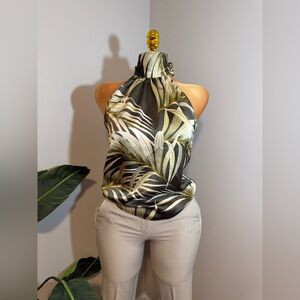 Rachel Zoe Olive & Black Tropical Halter Camisole